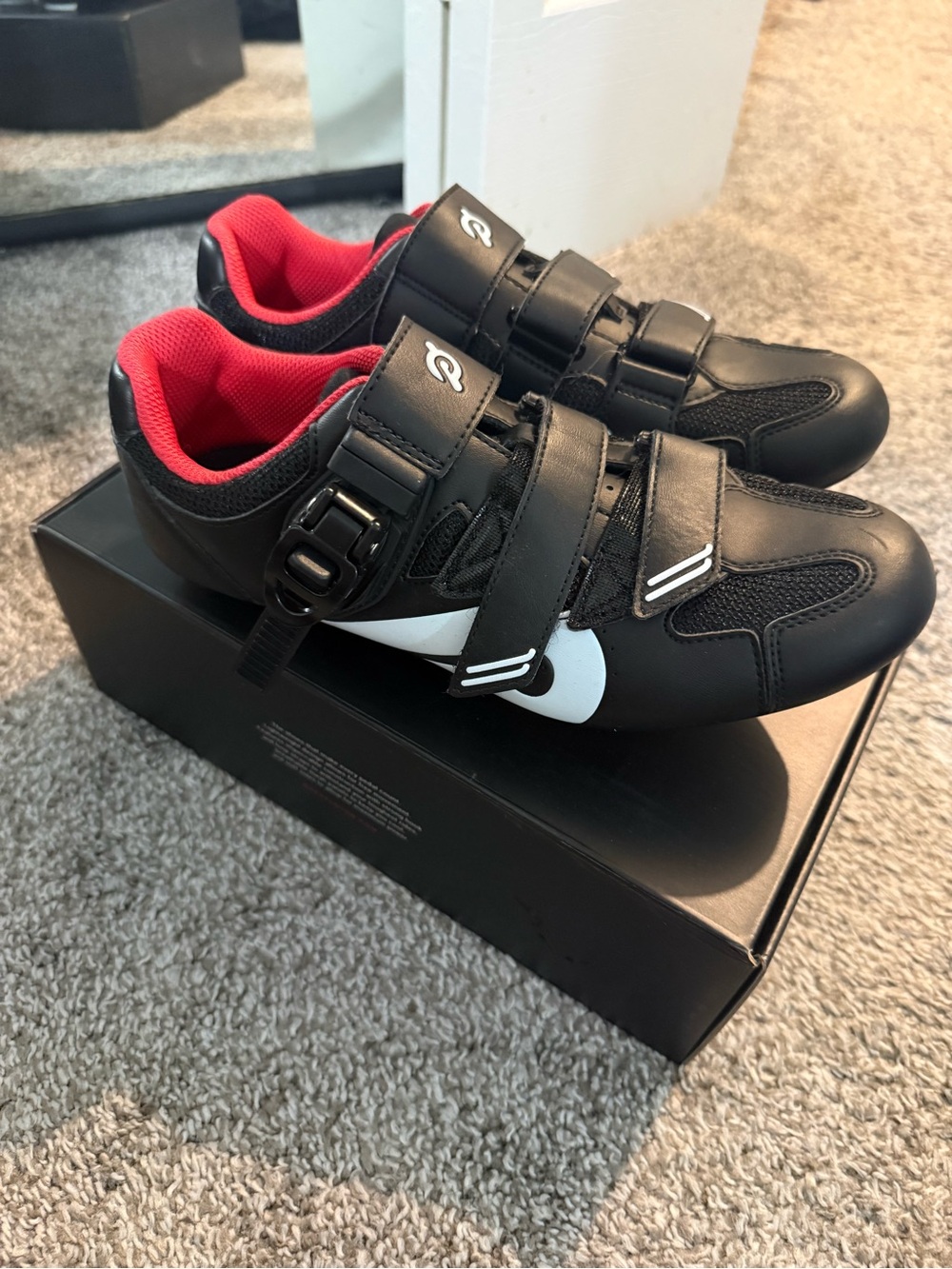 Peloton Black and Red Men's Cycling Shoes with White Accents